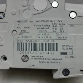 1489-m3d030 Allen Bradley 3a 3 Pole Miniature Circuit Breaker 3ph 480y/277vac #2