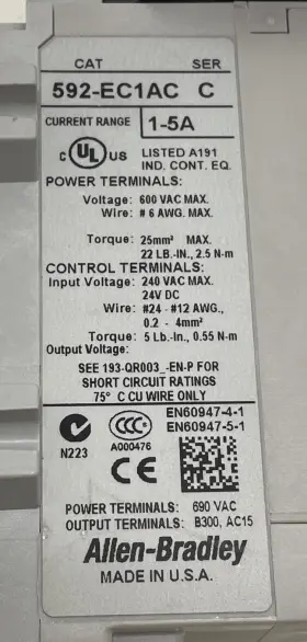 592-ec1ac Allen Bradley Devicenet E3 Ser C 1-5a Overload Relay #2