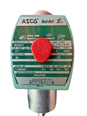 8262g90 Asco Red-hat Ii 1/4 Inch Brass Solenoid Shutoff Valve 6.1w/8.1w