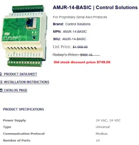 Amjr-14 Control Solutions Data Logger Web Server Plc Model No