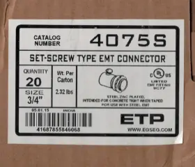 4075s Etp 20pcs Box New 3/4 Inch Steel Emt Set Screw Connector