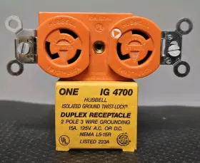 Ig4700 Hubbell Isolated Ground Twist Lock Duplex Receptacle 15a 125v Orange