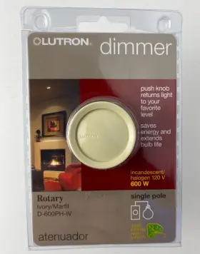 D-600ph-iv Lutron Dimmer / D600phiv - Ivory Single Pole Rotary