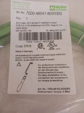 7000-46041-8020300 Murr-electronik Elektronik Cord-set 30vac/dc 4a 3m. New. Free Shipping