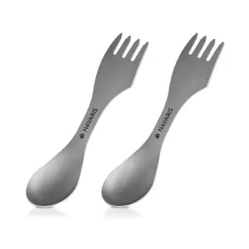 51390.02 Navaris M001282 Titanium Spork Camping Utensils Set Of 2 - 3-in-1 Fork S... Fast Ship