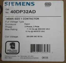 40dp32ad Siemens Nema Size 1 Contactor 3ph 3p Nib