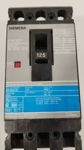 Ed43b125 Siemens Sentron 3-pole 125 Amp 480 Volt Ed4 Circuit Breaker #2