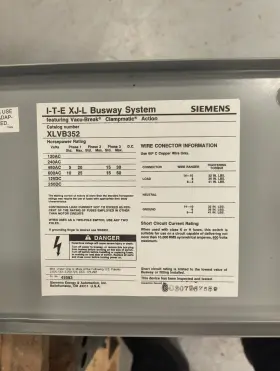 Xlvb352 Siemens Energy And Automation Inc. I-t-e Busway System Plug Bus Fusible 60 Amp 600v