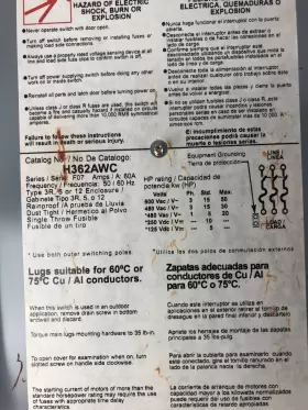 H362awc Square D Heavy-duty Safety Fusible Disconnect Switch Ser. F07 600vac 60a #2