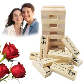 W001 Tsfgdyl 48pcs Wooden Tumble Tower Game Party Night Blocks Stacking Block &