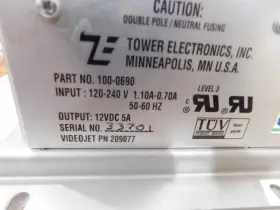 100-0690 Videojet 209077 Power Supply. Tower Electronic 100-0690. Good Used Supply #3
