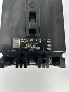 Fb3020l Westinghouse Circuit Breaker 600vac 20a 3p #2