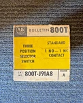 Allen Bradley 800T-J91A8 800TJ91A8 3-POSITION Selector Switch, 1NO 1NC Ser. Fixed Price $75.00.