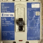 Westinghouse FDB3015 Series Industrial Circuit Breaker 14K 15A 600VAC Usa. Fixed Price $250.00.