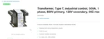 Square 50VA Control Transformer 9070T50D5 Prim. 550 575 600V Sec. 110 115 120V. Fixed Price $59.00.